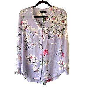 Simply Styled lavender floral semi sheer long sleeve blouse size large petite